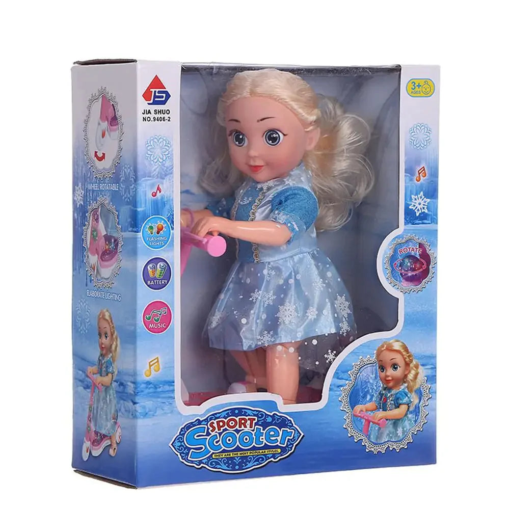 Pink princess doll with scooter: bright, musical and universal!