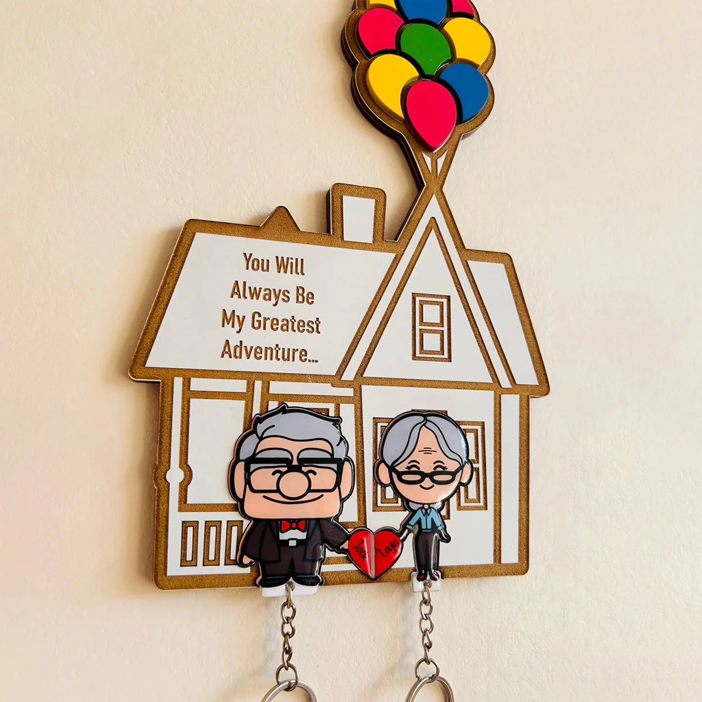 Couple - Cute Cartoon Couple - Personalized Key Hanger And Keychain