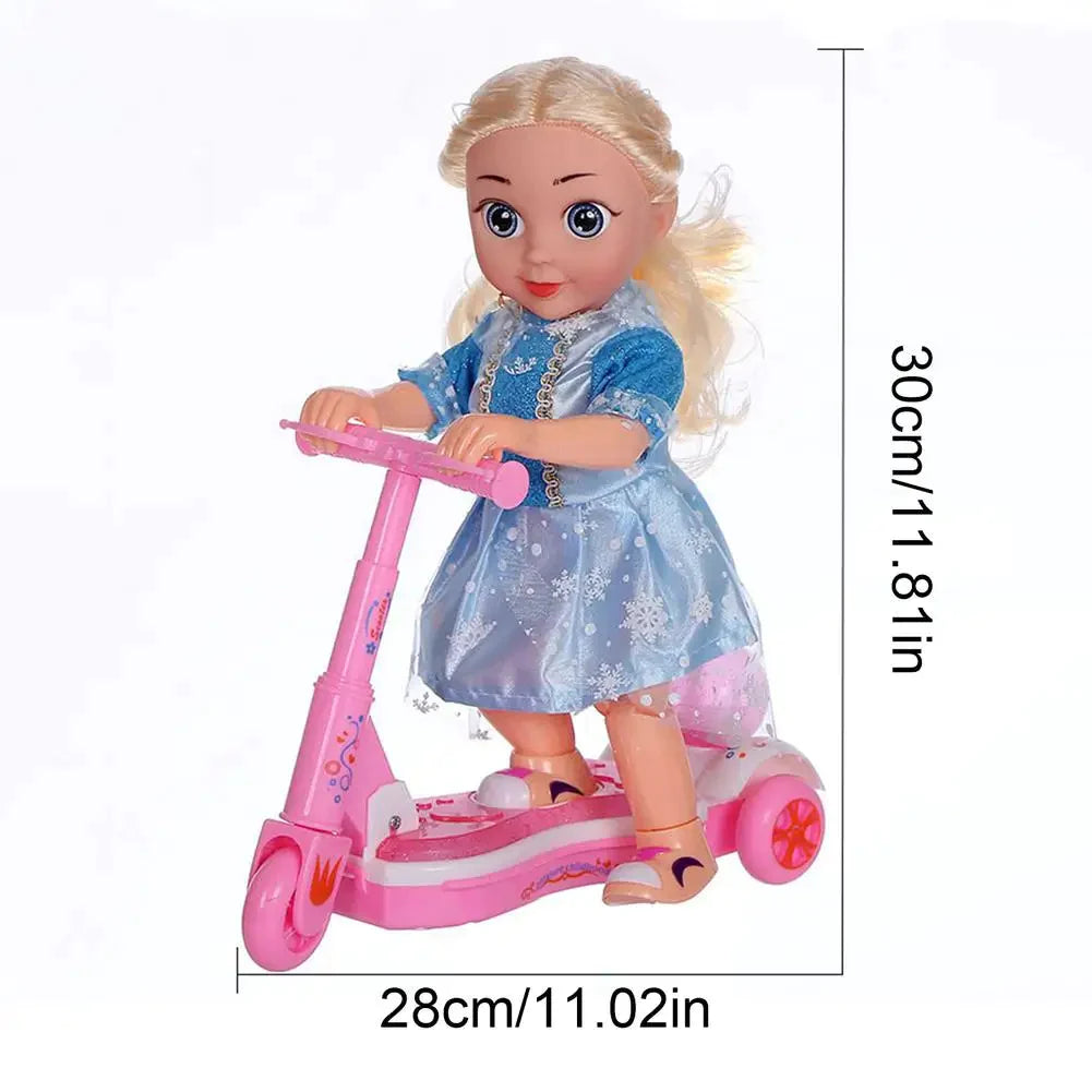 Pink princess doll with scooter: bright, musical and universal!