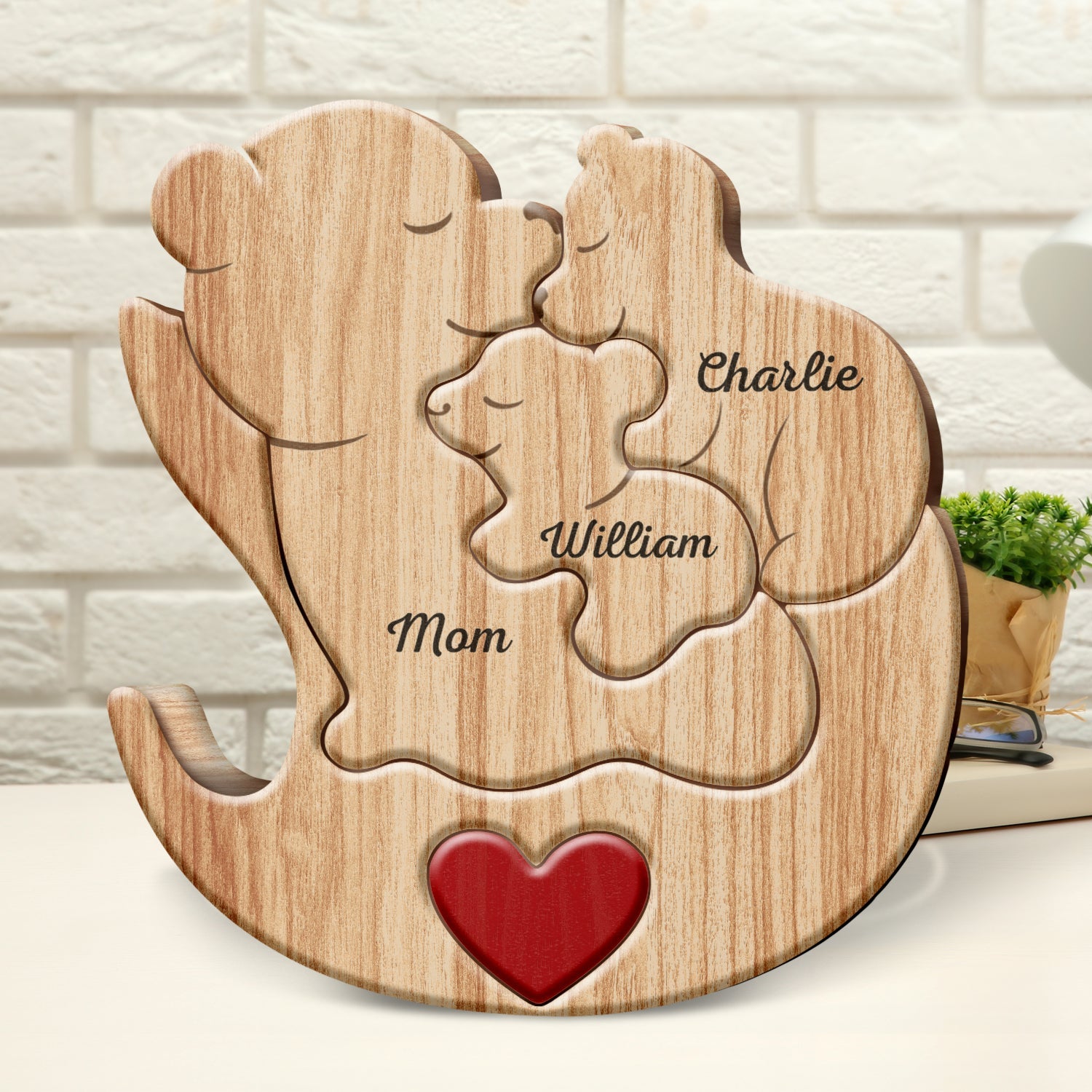 Mama Bear - Cadeau pour les mères et les grand-mères - Puzzle en bois de forme personnalisée 